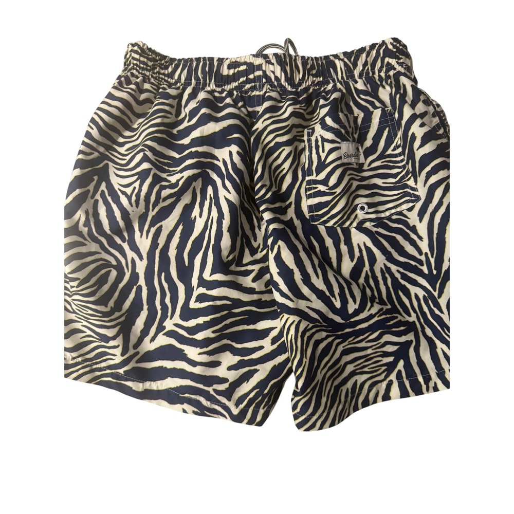 Boardies Apparel Mens Zebra Print Swim Trunks Navy White Neon Yellow Small